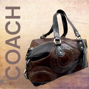 COACH Ashley 15474 Patchwork Shoulder Bag 13”x9”x4” Inside pockets. BlackBrn EUC